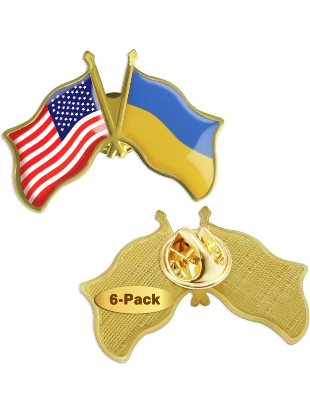 Bulk Friendship Flag Pins - American & Ukrainian - 1.5” - 6/12/50/100 Pack